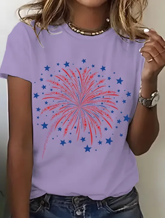 Online Women's T Shirt Graphic Vintage Stylish Classic Short Sleeve Crew Neck Round Neck Regular Tops Daily Weekend Print Black White Pink Blue Purple Summer Spring Women Independence Day Top