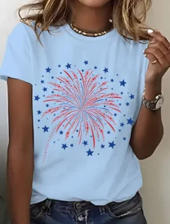 Online Women's T Shirt Graphic Vintage Stylish Classic Short Sleeve Crew Neck Round Neck Regular Tops Daily Weekend Print Black White Pink Blue Purple Summer Spring Women Independence Day Top