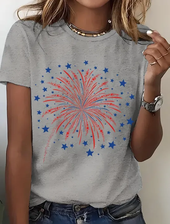 Online Women's T Shirt Graphic Vintage Stylish Classic Short Sleeve Crew Neck Round Neck Regular Tops Daily Weekend Print Black White Pink Blue Purple Summer Spring Women Independence Day Top