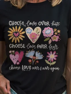 New Women's T Shirt Heart Floral Graphic Vintage Stylish Classic Short Sleeve Crew Neck Round Neck Regular Tops Daily Print Black White Pink Light Blue Summer Spring Be Kind Women T-Shirts