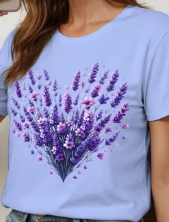 Hot Women's T Shirt Heart Floral Graphic Vintage Stylish Classic Short Sleeve Crew Neck Round Neck Regular Tops Daily Going out Weekend Print Black White Yellow Pink Blue Summer Spring Fall Women T-Shirts