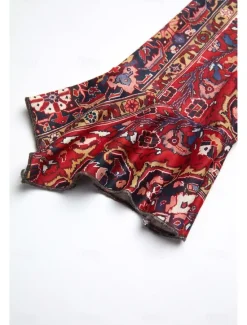 Clearance Women's T Shirt Henley Shirt Floral Vintage Ethnic Daily Basic 3/4 Length Sleeve V Neck Regular Tops Holiday Weekend Buttons Print Red Purple Green Khaki Gray Fall & Winter Women Boho Tops