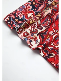 Clearance Women's T Shirt Henley Shirt Floral Vintage Ethnic Daily Basic 3/4 Length Sleeve V Neck Regular Tops Holiday Weekend Buttons Print Red Purple Green Khaki Gray Fall & Winter Women Boho Tops