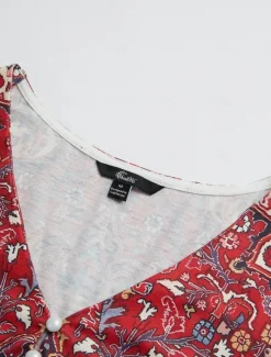 Clearance Women's T Shirt Henley Shirt Floral Vintage Ethnic Daily Basic 3/4 Length Sleeve V Neck Regular Tops Holiday Weekend Buttons Print Red Purple Green Khaki Gray Fall & Winter Women Boho Tops