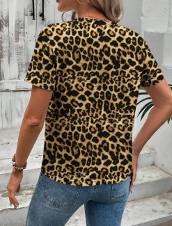 Sale Women's T Shirt Leopard Casual Short Sleeve Round Neck Regular Tops Daily Print Summer Women T-Shirts