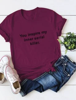 Hot Women's T Shirt Letter Fashion Short Sleeve Round Neck Regular Tops Daily Weekend Print White Yellow Pink Wine Spring & Summer Women T-Shirts
