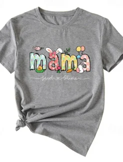 New Women's T Shirt Letter Fashion Short Sleeve Round Neck Regular Tops Weekend Print White Pink Orange Green Beige Summer Women T-Shirts