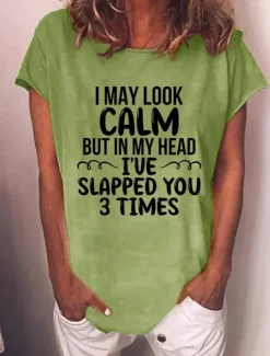 Outlet Women's T Shirt Letter Text Behavior Basic Neon & Bright Short Sleeve Round Neck Regular Tops Daily Weekend Print Black Red Blue Green Gray Spring, Fall, Winter, Summer Women T-Shirts