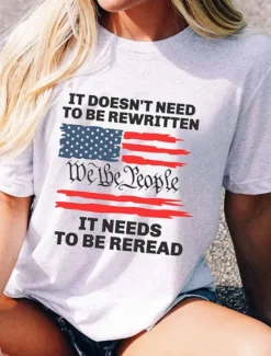 Clearance Women's T Shirt Letter USA Casual Short Sleeve Round Neck Regular Tops Vacation Independence Day Print Summer Women T-Shirts