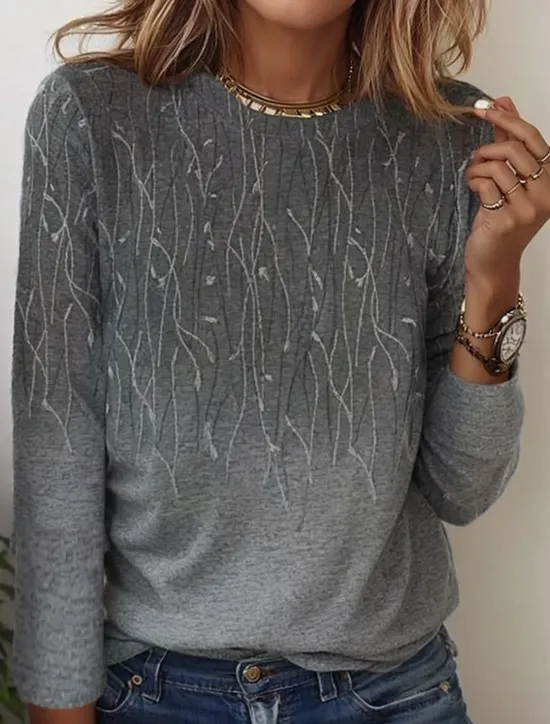 Best Women's T shirt Long Sleeve Crew Neck Long Sleeve Tunic Elegant Basic Floral Print Regular Tops Round Neck Holiday Weekend Blue Fuchsia Gray Light Blue Fall & Winter Prefall Women Spring Tops
