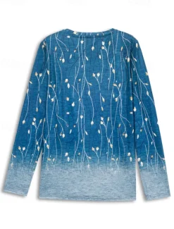 Best Women's T shirt Long Sleeve Crew Neck Long Sleeve Tunic Elegant Basic Floral Print Regular Tops Round Neck Holiday Weekend Blue Fuchsia Gray Light Blue Fall & Winter Prefall Women Spring Tops