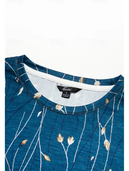 Best Women's T shirt Long Sleeve Crew Neck Long Sleeve Tunic Elegant Basic Floral Print Regular Tops Round Neck Holiday Weekend Blue Fuchsia Gray Light Blue Fall & Winter Prefall Women Spring Tops