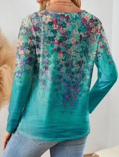 Outlet Women's T shirt Long Sleeve Casual Print Regular Tops Daily Blue Purple Spring Fall Prefall Women Spring Tops