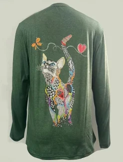 New Women's T shirt Long Sleeve Floral Graphic Cat Vintage Stylish Classic Long Sleeve Crew Neck Regular Tops Daily Print Black Blue Green Spring Fall Prefall Women T-Shirts