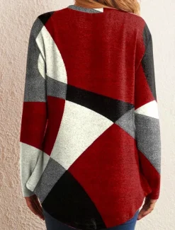 Online Women's T shirt Long Sleeve Crew Neck Long Sleeve Tunic Argyle Pattern Cozy Plush Pullover Red Black Gray White Round Neck Casual Elegant Warm Autumn Winter Clothing Apparel Prefall Women Spring Tops