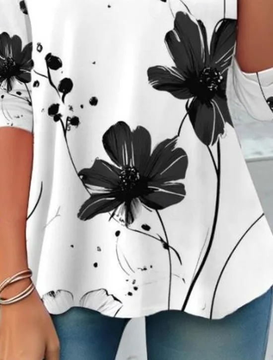 Discount Women's T shirt Long Sleeve Crew Neck Long Sleeve Tunic Floral Graphic Casual Regular Tops Daily Print Spring Fall Prefall Women T-Shirts|Spring Tops