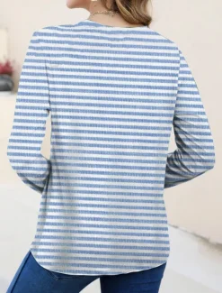 Women's T shirt Long Sleeve Crew Neck Long Sleeve Tunic Graphic Striped Elegant Vintage Regular Tops Daily Going out Weekend Print Pink Blue Purple Orange Green Prefall Women T-Shirts