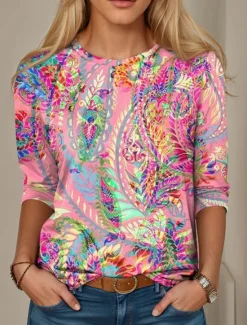 Sale Women's T shirt Long Sleeve Casual Print Regular Tops Daily Spring Fall Prefall Women Spring Tops