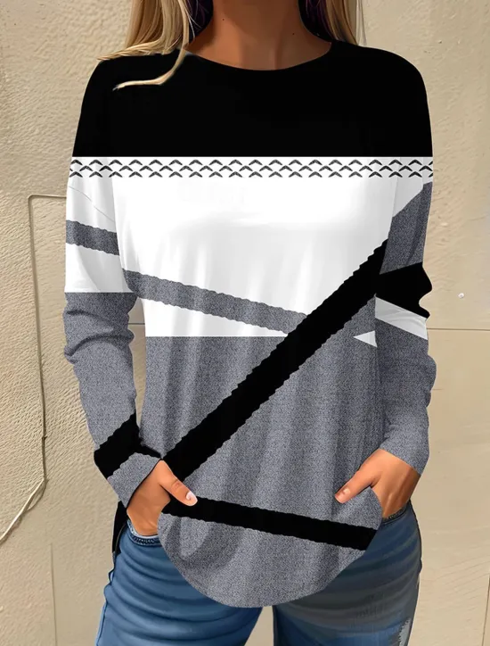 Online Women's T shirt Long Sleeve Basic Floral Print Long Sleeve Regular Tops Round Neck Holiday Weekend White Pink Red Navy Blue Blue Fall & Winter Prefall Women T-Shirts