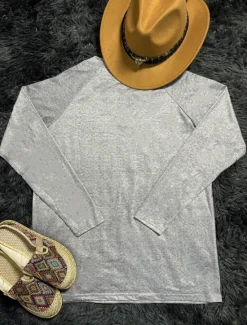 Sale Women's T shirt Long Sleeve V Neck Long Sleeve Graphic Casual Vintage Print Regular Tops Vacation Weekend Army Green Gray Spring Fall Prefall Women T-Shirts|Boho Tops