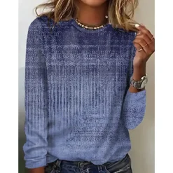 Women's T shirt Long Sleeve Crew Neck Long Sleeve Tunic Graphic Basic Round Neck Regular Tops Daily Weekend Print Red Blue Green Khaki Gray Fall & Winter Prefall Women Boho Tops