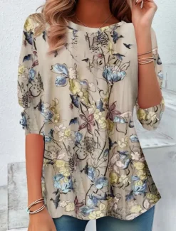 Hot Women's T shirt Long Sleeve Crew Neck Long Sleeve Tunic Floral Casual Regular Tops Daily Print Spring Fall Prefall Women Spring Tops