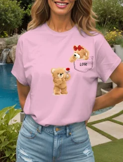 Discount Women's T Shirt LOVE Graphic Animal Vintage Stylish Classic Short Sleeve Crew Neck Round Neck Regular Tops Daily Weekend Print Black White Yellow Pink Red Summer Spring Women T-Shirts