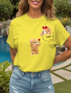 Discount Women's T Shirt LOVE Graphic Animal Vintage Stylish Classic Short Sleeve Crew Neck Round Neck Regular Tops Daily Weekend Print Black White Yellow Pink Red Summer Spring Women T-Shirts