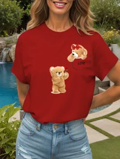 Discount Women's T Shirt LOVE Graphic Animal Vintage Stylish Classic Short Sleeve Crew Neck Round Neck Regular Tops Daily Weekend Print Black White Yellow Pink Red Summer Spring Women T-Shirts