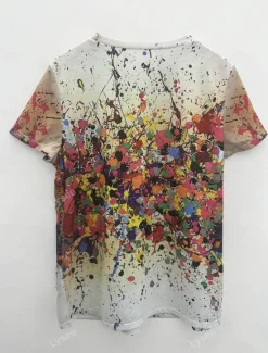 Women's T Shirt Ombre Casual Short Sleeve Round Neck Regular Tops Daily Print Purple Beige Summer Women T-Shirts