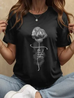 Clearance Women's T Shirt Ombre Floral Graphic Vintage Stylish Classic Short Sleeve Crew Neck Round Neck Regular Tops Daily Weekend Print Black White Yellow Pink Blue Summer Spring Women T-Shirts
