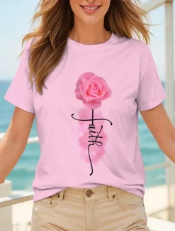 Clearance Women's T Shirt Ombre Floral Graphic Vintage Stylish Classic Short Sleeve Crew Neck Round Neck Regular Tops Daily Weekend Print Black White Yellow Pink Blue Summer Spring Women T-Shirts