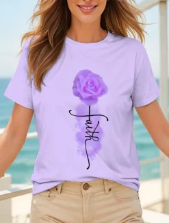 Clearance Women's T Shirt Ombre Floral Graphic Vintage Stylish Classic Short Sleeve Crew Neck Round Neck Regular Tops Daily Weekend Print Black White Yellow Pink Blue Summer Spring Women T-Shirts