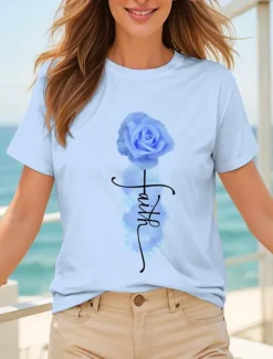Clearance Women's T Shirt Ombre Floral Graphic Vintage Stylish Classic Short Sleeve Crew Neck Round Neck Regular Tops Daily Weekend Print Black White Yellow Pink Blue Summer Spring Women T-Shirts