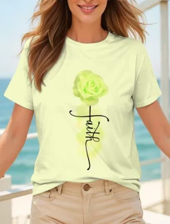 Clearance Women's T Shirt Ombre Floral Graphic Vintage Stylish Classic Short Sleeve Crew Neck Round Neck Regular Tops Daily Weekend Print Black White Yellow Pink Blue Summer Spring Women T-Shirts