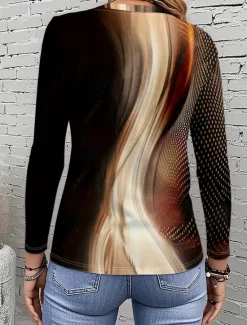 Best Women's T Shirt Ombre Graphic Abstract Vintage Stylish Classic Long Sleeve Crew Neck Round Neck Regular Tops Daily Print Summer Spring Fall Women T-Shirts