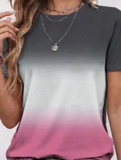 Sale Women's T Shirt Ombre Stylish Short Sleeve Crew Neck Regular Tops Daily Summer Women T-Shirts