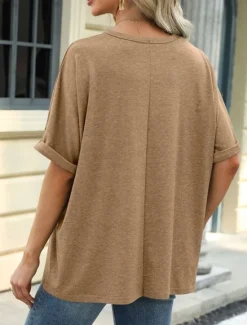 Online Women's T Shirt Plain Basic Casual Short Sleeve Crew Neck Regular Tops Daily Weekend Green Khaki Summer Spring Women T-Shirts