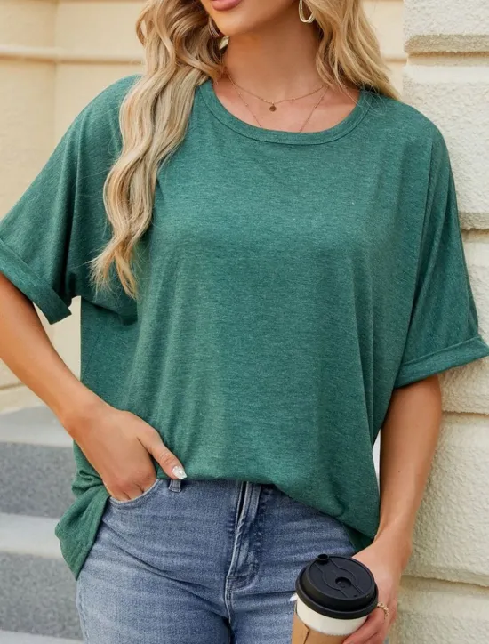 Online Women's T Shirt Plain Basic Casual Short Sleeve Crew Neck Regular Tops Daily Weekend Green Khaki Summer Spring Women T-Shirts
