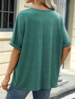Online Women's T Shirt Plain Basic Casual Short Sleeve Crew Neck Regular Tops Daily Weekend Green Khaki Summer Spring Women T-Shirts