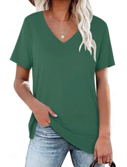 Sale Women's T Shirt Plain Basic Long Sleeve Flutter Sleeve V Neck Regular Tops Daily Sports Patchwork Black White Light Green Red Dark Green Summer Spring Fall Women T-Shirts