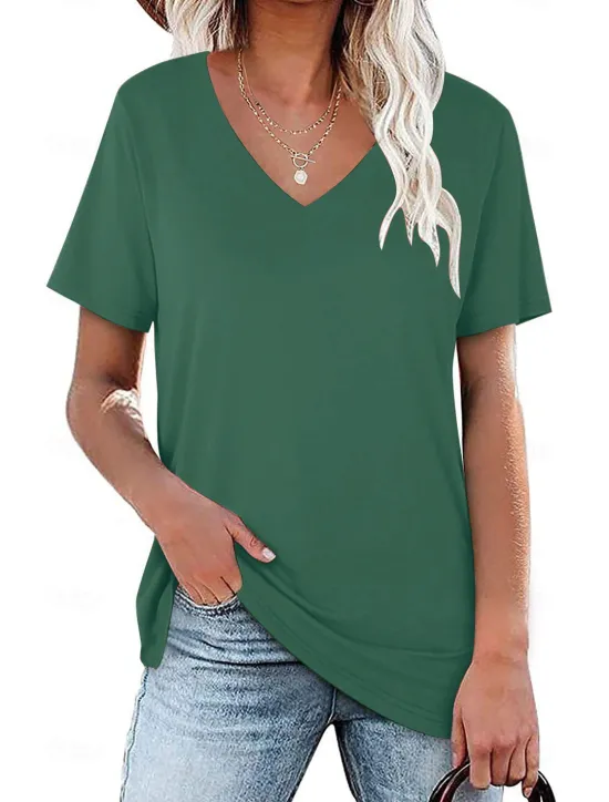Sale Women's T Shirt Plain Basic Long Sleeve Flutter Sleeve V Neck Regular Tops Daily Sports Patchwork Black White Light Green Red Dark Green Summer Spring Fall Women T-Shirts