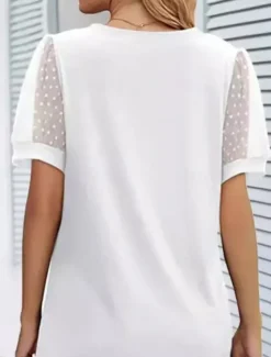 Hot Women's T Shirt Plain Fashion Modern Casual Short Sleeve V Neck Regular Tops Daily Weekend Lace Patchwork Black White Summer Spring Women Lace Tops