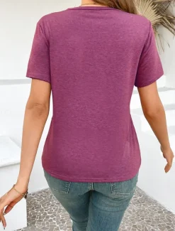 Online Women's T Shirt Plain Fashion Modern Casual Short Sleeve Crew Neck Regular Tops Daily Weekend Blue Fuchsia Orange Gray Summer Spring Women T-Shirts