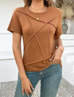 Online Women's T Shirt Plain Fashion Modern Casual Short Sleeve Crew Neck Regular Tops Daily Weekend Blue Fuchsia Orange Gray Summer Spring Women T-Shirts