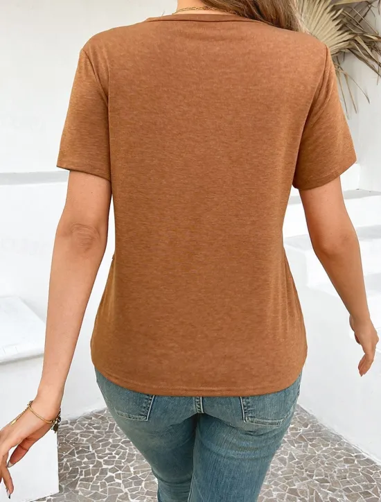 Online Women's T Shirt Plain Fashion Modern Casual Short Sleeve Crew Neck Regular Tops Daily Weekend Blue Fuchsia Orange Gray Summer Spring Women T-Shirts
