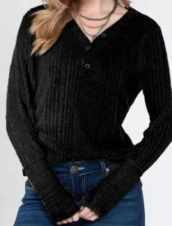 Online Women's T Shirt Plain Fashion Modern Casual Long Sleeve V Neck Regular Tops Daily Weekend Black Army Green Summer Spring Women Blouses & Shirts