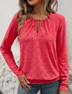 Best Women's T Shirt Plain Fashion Modern Casual Long Sleeve Crew Neck Regular Tops Daily Weekend White Red Green Fall Winter Women Lace Tops