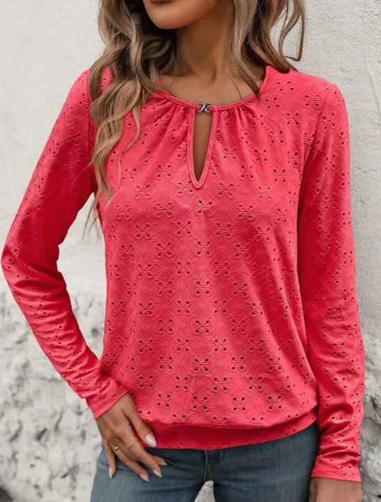 Best Women's T Shirt Plain Fashion Modern Casual Long Sleeve Crew Neck Regular Tops Daily Weekend White Red Green Fall Winter Women Lace Tops
