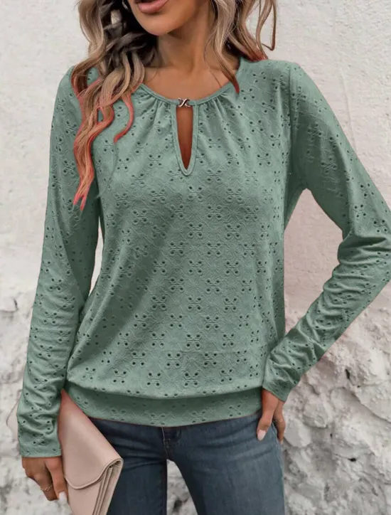 Best Women's T Shirt Plain Fashion Modern Casual Long Sleeve Crew Neck Regular Tops Daily Weekend White Red Green Fall Winter Women Lace Tops